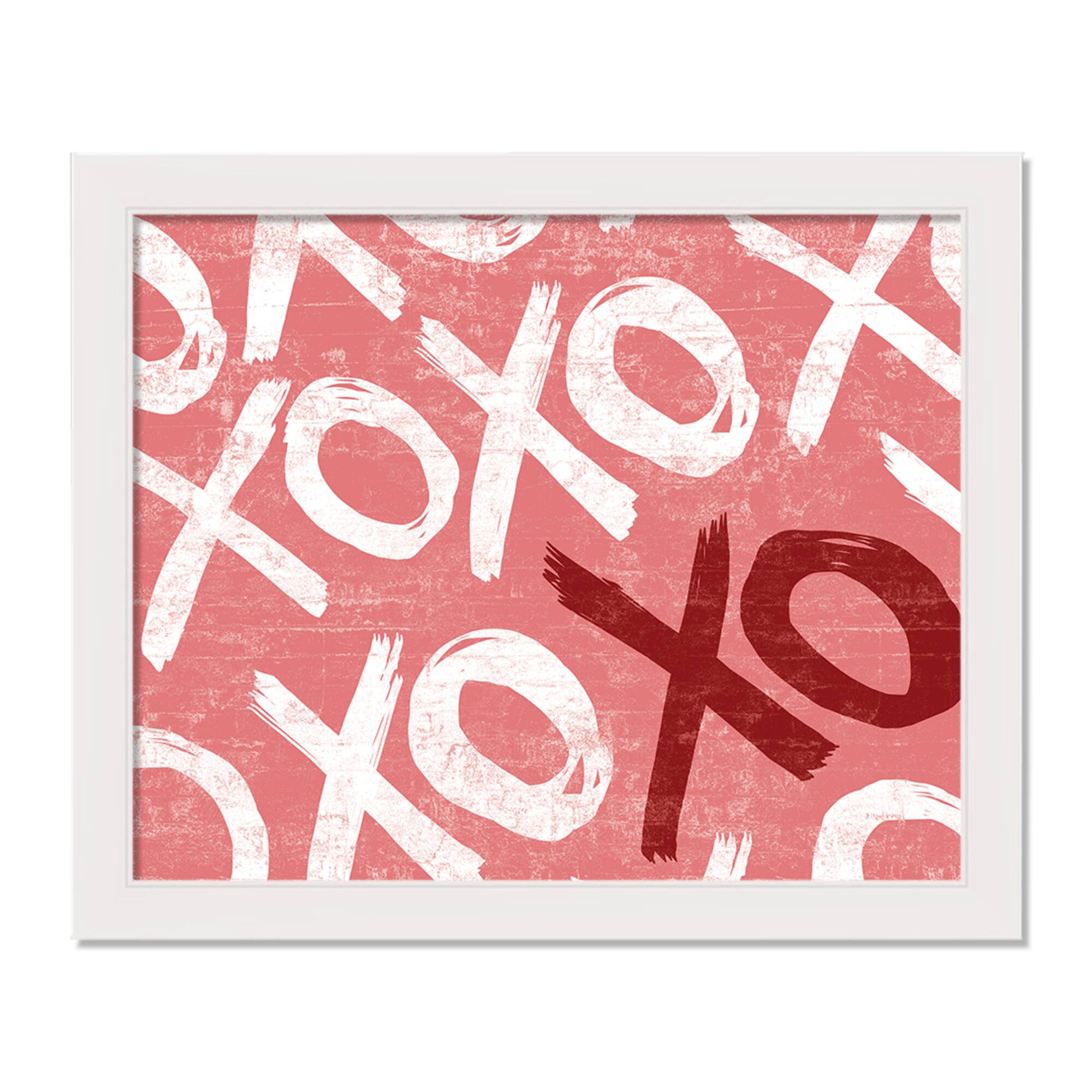 Distressed XO Typography 20" x 16" White Framed Print Under Plexiglass